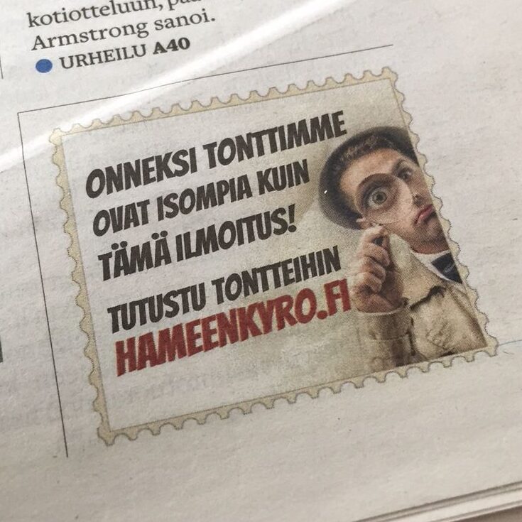 Nokkela pieni lehtimainos Aamulehdessä