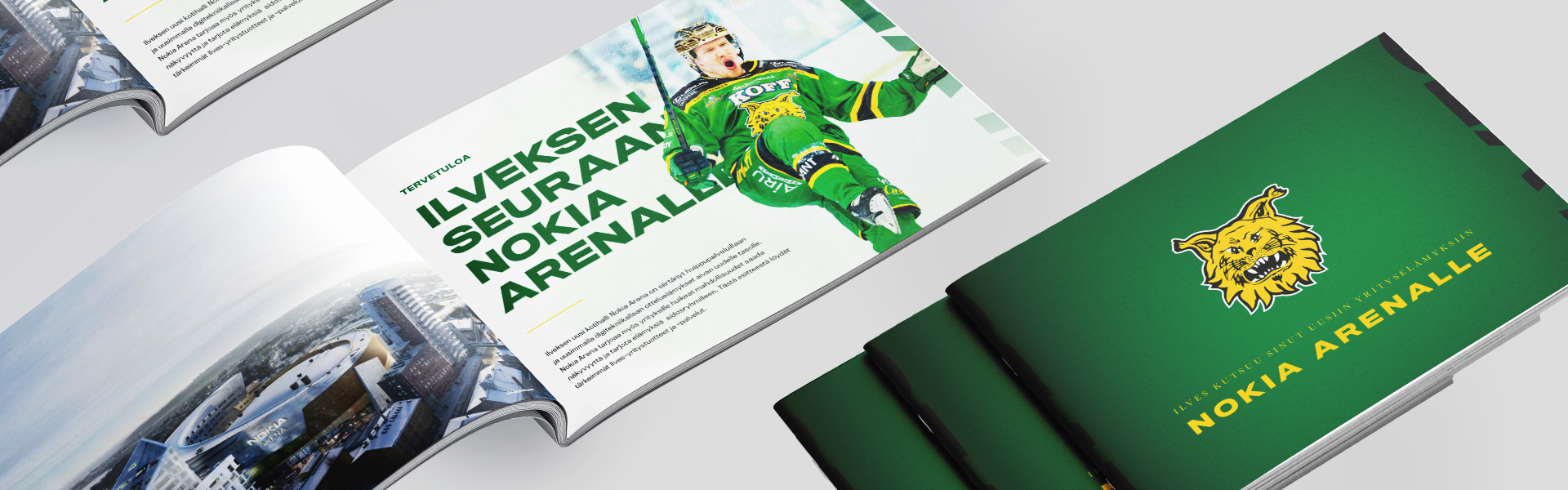 Nokia-areenan Ilves-esitteet visuaalinen ilme